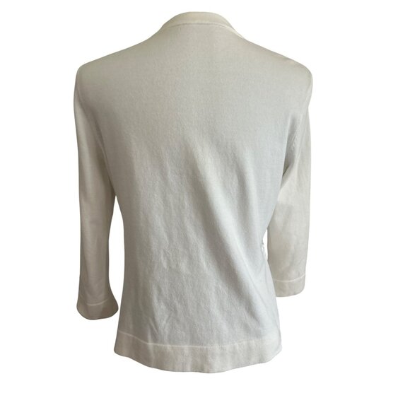 Vintage-Style Ivory Textured Knit Button-Up Cardigan With 3/4 Sleeves Grannycore - Picture 3 of 6